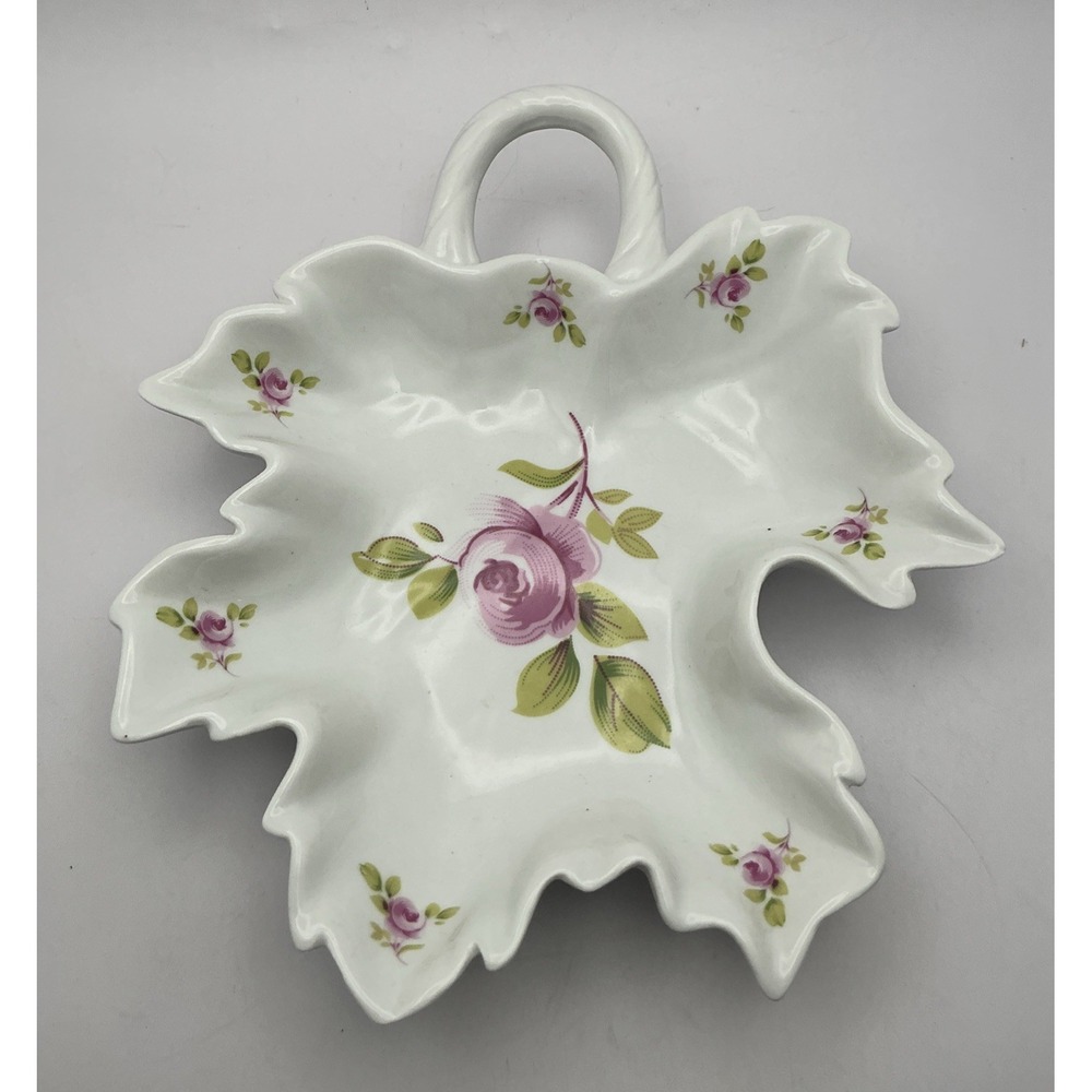 Vtg Godinger Antique Reflections Porcelain Maple Leaf Rose Candy Trinket Dish